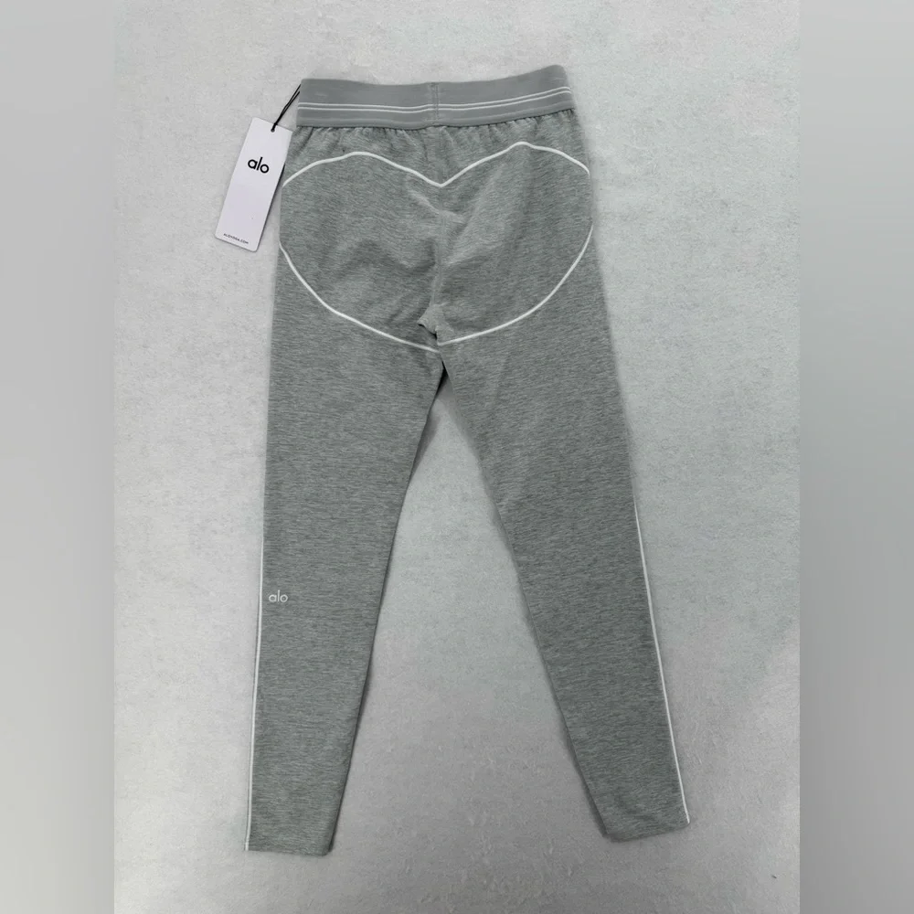 NWT Alo Yoga Alosoft High-Waist Heart Throb Legging Heather‎ Grey White Medium
